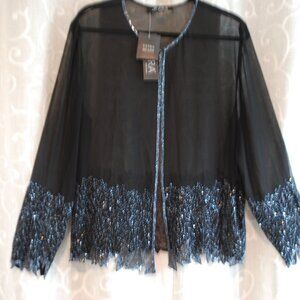 Shimmering JKARA New York Elegant Sheer Jacket Hand Made Size Large NWT